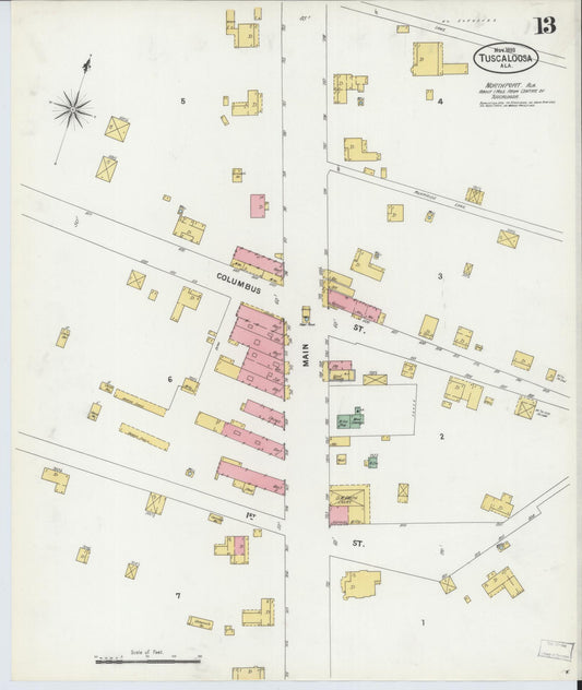 Sanborn Fire Insurance Map from Tuscaloosa, Tuscaloosa County, Alabama (1899), Sheet #0013 - Historic Sanborn Fire Insurance Map Print, vintage old map wall art, antique decor, genealogy gift, Alabama Alabama map