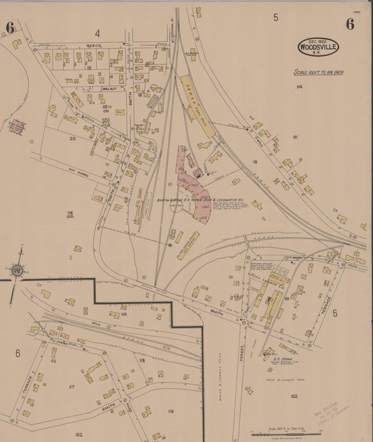 Sanborn Fire Insurance Map from Woodsville, Grafton County, New Hampshire (1922), Sheet #0006 - Historic Sanborn Fire Insurance Map Print, vintage old map wall art, antique decor, genealogy gift, New Hampshire New Hampshire map