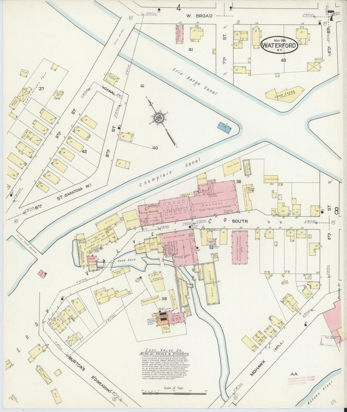 Sanborn Fire Insurance Map from Waterford, Saratoga County, New York (1914), Sheet #0007 - Complete Map Set gallery image, historic Sanborn map, vintage wall art, New York New York