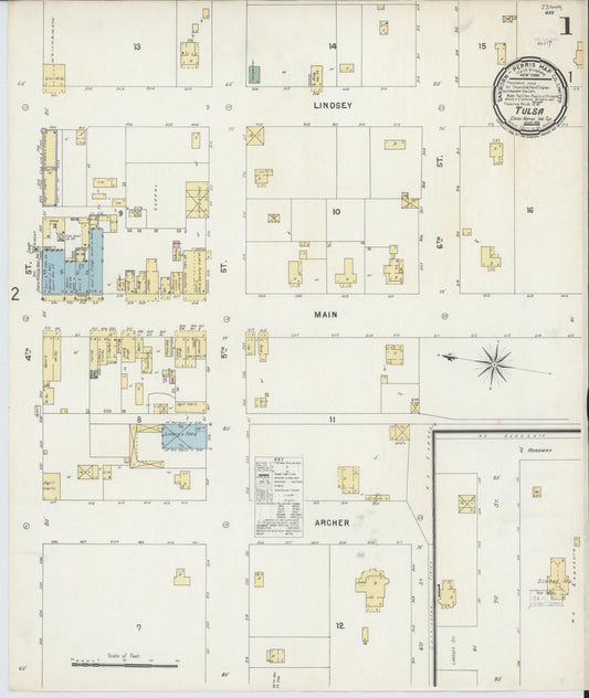 Sanborn Fire Insurance Map from Tulsa, Tulsa County, Oklahoma (1896), Sheet #0001 - Historic Sanborn Fire Insurance Map Print, vintage old map wall art, antique decor, genealogy gift, Oklahoma Oklahoma map