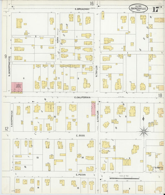 Sanborn Fire Insurance Map from Gainesville, Cooke County, Texas (1902), Sheet #0017 - Historic Sanborn Fire Insurance Map Print, vintage old map wall art, antique decor, genealogy gift, Texas Texas map