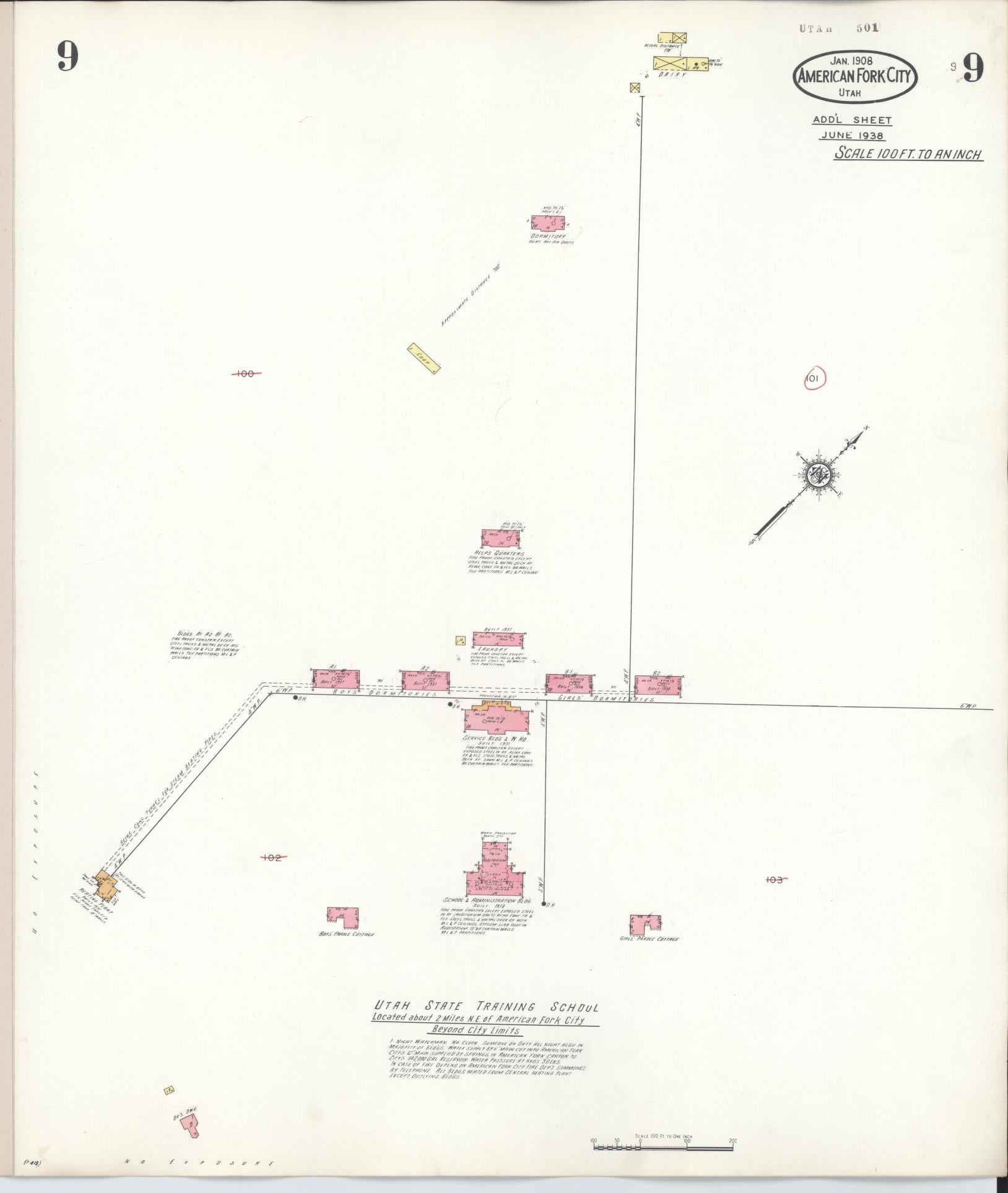 Sanborn Fire Insurance Map from American Fork, Utah County, Utah (1938), Sheet #0009 - Historic Sanborn Fire Insurance Map Print, vintage old map wall art, antique decor, genealogy gift, American Fork Utah map