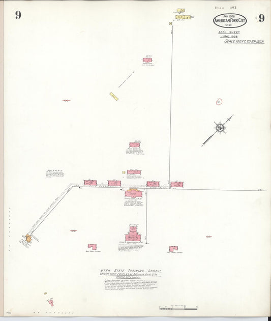 Sanborn Fire Insurance Map from American Fork, Utah County, Utah (1938), Sheet #0009 - Historic Sanborn Fire Insurance Map Print, vintage old map wall art, antique decor, genealogy gift, American Fork Utah map