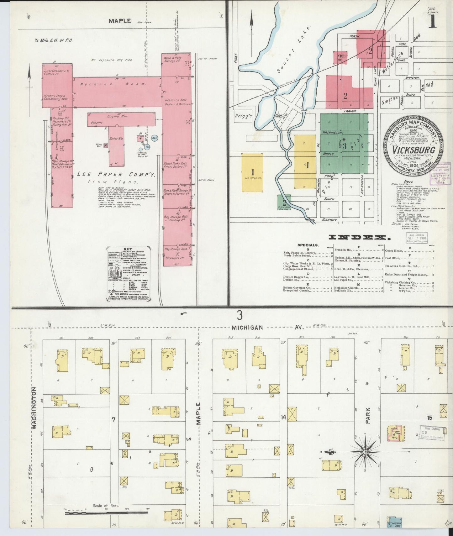 Sanborn Fire Insurance Map from Vicksburg, Kalamazoo County, Michigan (1904), Sheet #0001 - Historic Sanborn Fire Insurance Map Print, vintage old map wall art, antique decor, genealogy gift, Michigan Michigan map