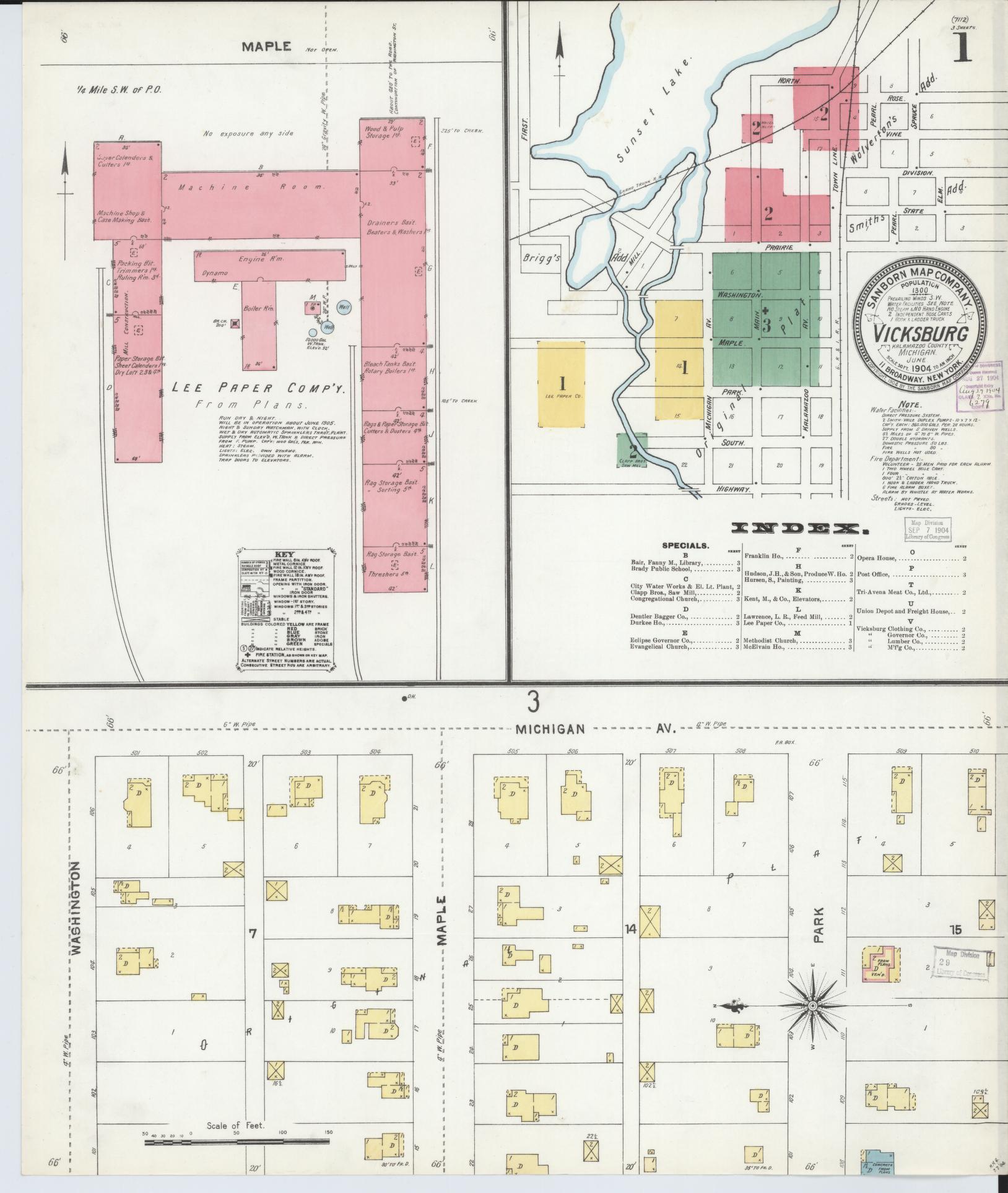 Sanborn Fire Insurance Map from Vicksburg, Kalamazoo County, Michigan (1904), Sheet #0001 - Historic Sanborn Fire Insurance Map Print, vintage old map wall art, antique decor, genealogy gift, Michigan Michigan map