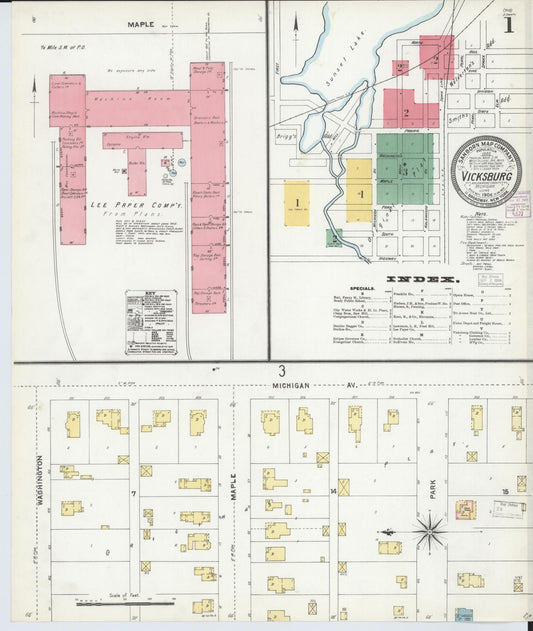 Sanborn Fire Insurance Map from Vicksburg, Kalamazoo County, Michigan (1904), Sheet #0001 - Historic Sanborn Fire Insurance Map Print, vintage old map wall art, antique decor, genealogy gift, Michigan Michigan map