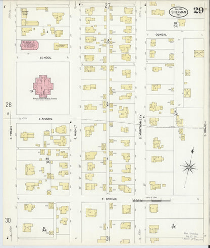 Sanborn Fire Insurance Map from Sherman, Grayson County, Texas (1908), Sheet #0029 - Historic Sanborn Fire Insurance Map Print, vintage old map wall art, antique decor, genealogy gift, Texas Texas map