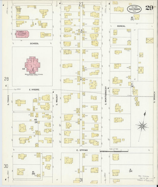 Sanborn Fire Insurance Map from Sherman, Grayson County, Texas (1908), Sheet #0029 - Historic Sanborn Fire Insurance Map Print, vintage old map wall art, antique decor, genealogy gift, Texas Texas map