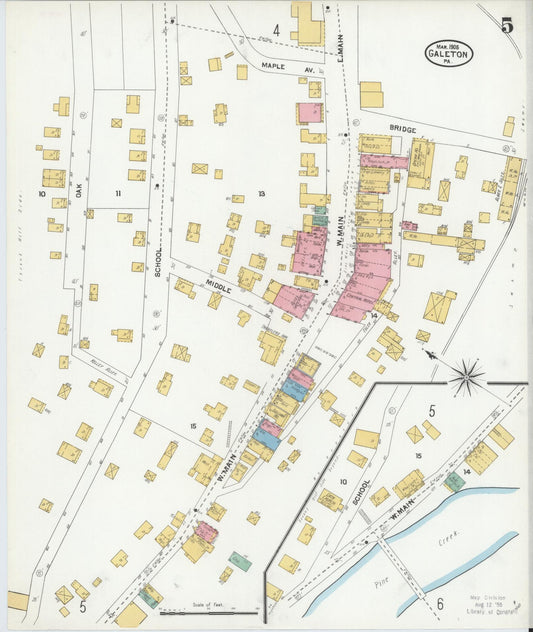 Sanborn Fire Insurance Map from Galeton, Potter County, Pennsylvania (1905), Sheet #0005 - Historic Sanborn Fire Insurance Map Print, vintage old map wall art, antique decor, genealogy gift, Pennsylvania Pennsylvania map