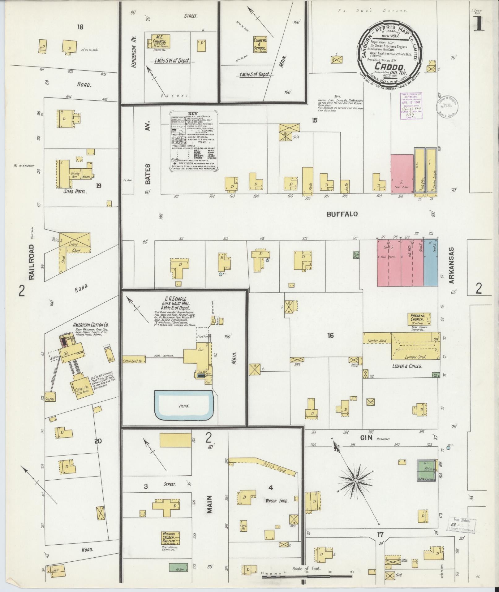 Sanborn Fire Insurance Map from Caddo, Bryan County, Oklahoma (1901), Sheet #0001 - Historic Sanborn Fire Insurance Map Print, vintage old map wall art, antique decor, genealogy gift, Oklahoma Oklahoma map