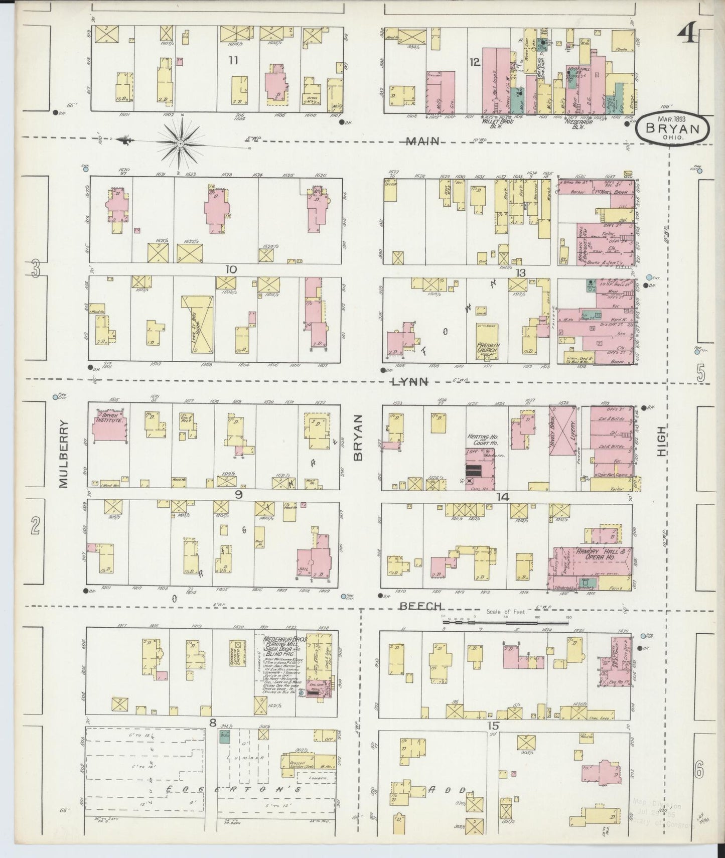 Sanborn Fire Insurance Map from Bryan, Williams County, Ohio (1893), Sheet #0004 - Complete Map Set gallery image, historic Sanborn map, vintage wall art, Ohio Ohio