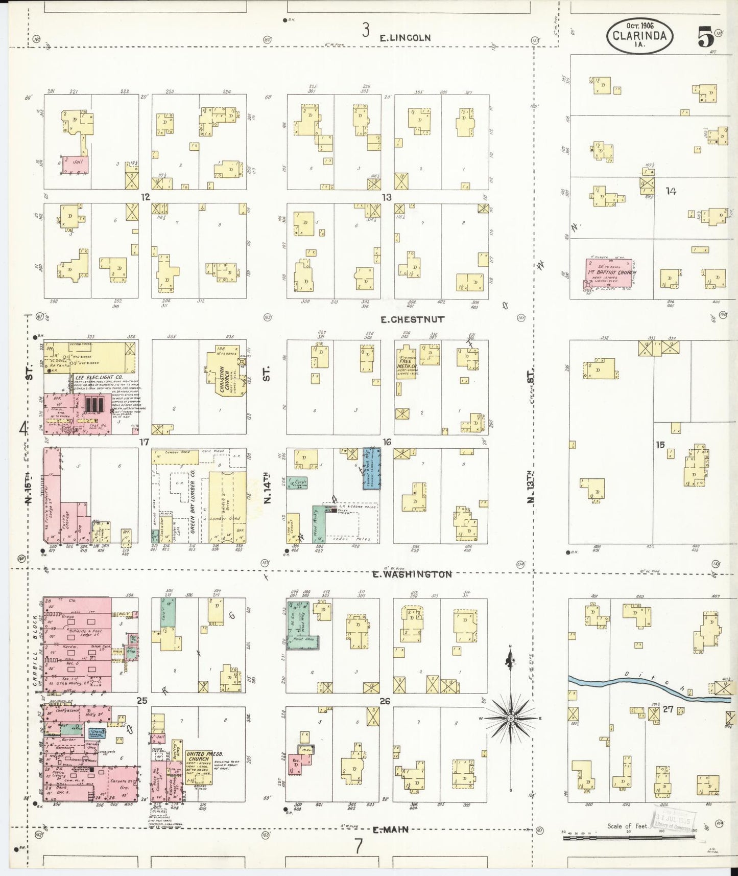 Sanborn Fire Insurance Map from Clarinda, Page County, Iowa (1906), Sheet #0005 - Historic Sanborn Fire Insurance Map Print, vintage old map wall art
