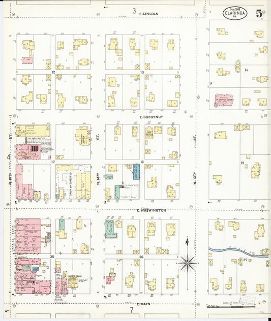 Sanborn Fire Insurance Map from Clarinda, Page County, Iowa (1906), Sheet #0005 - Historic Sanborn Fire Insurance Map Print, vintage old map wall art