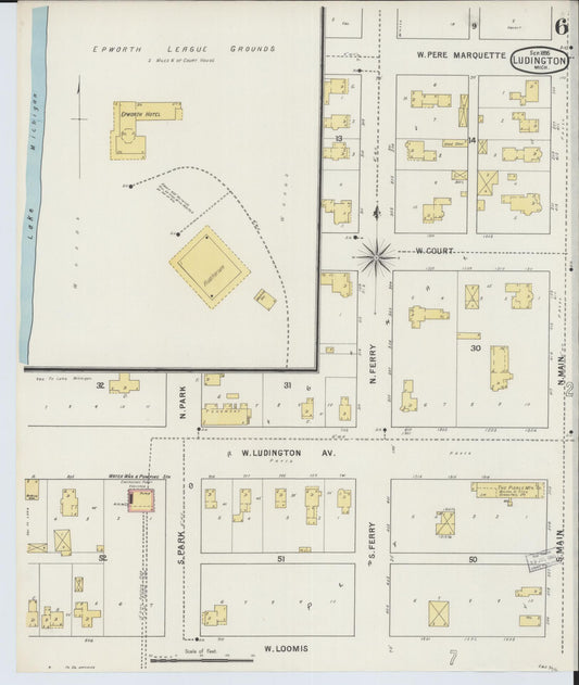 Sanborn Fire Insurance Map from Ludington, Mason County, Michigan (1895), Sheet #0006 - Historic Sanborn Fire Insurance Map Print, vintage old map wall art, antique decor, genealogy gift, Michigan Michigan map