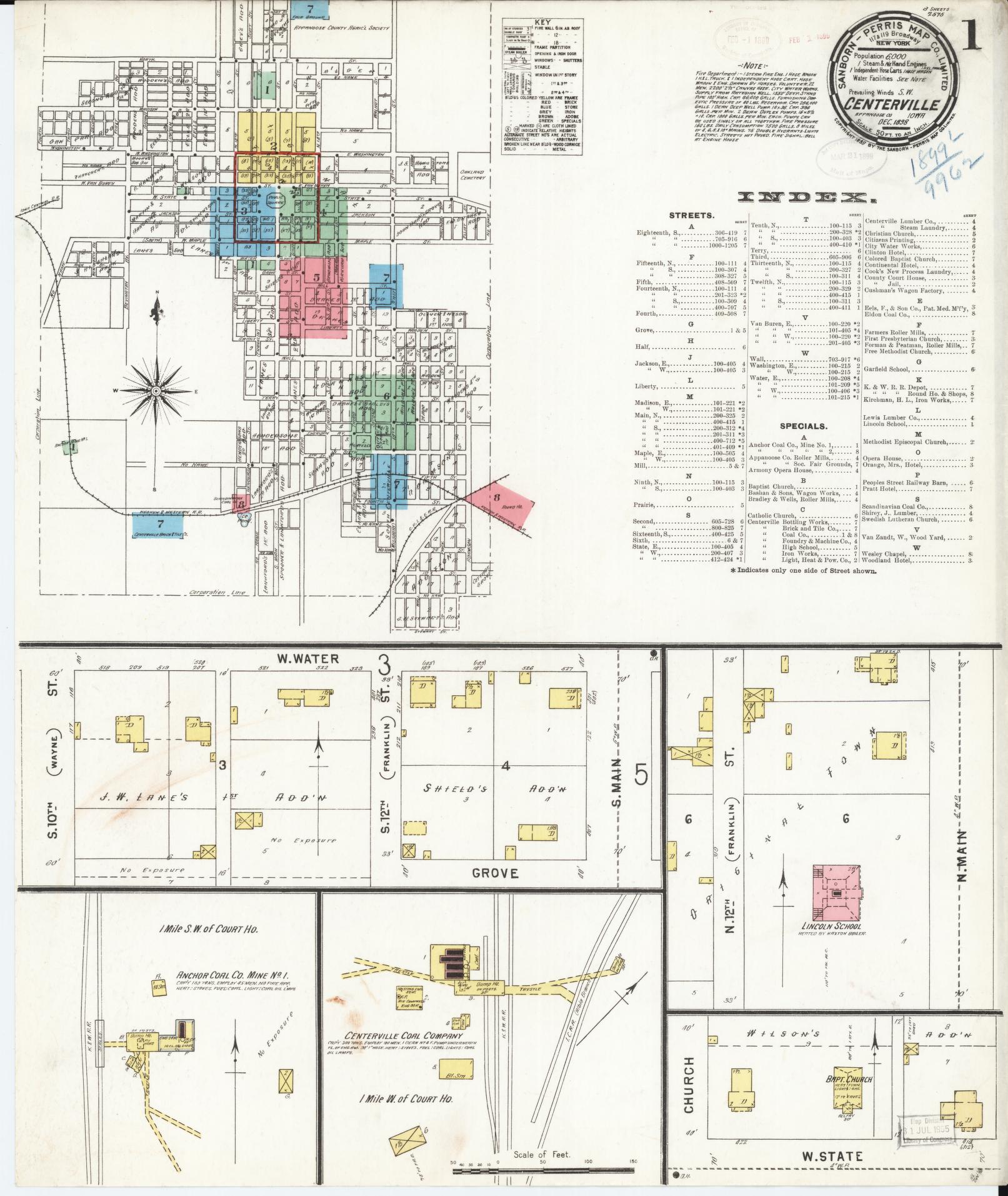 Sanborn Fire Insurance Map from Centerville, Appanoose County, Iowa (1898), Sheet #0001 - Historic Sanborn Fire Insurance Map Print, vintage old map wall art