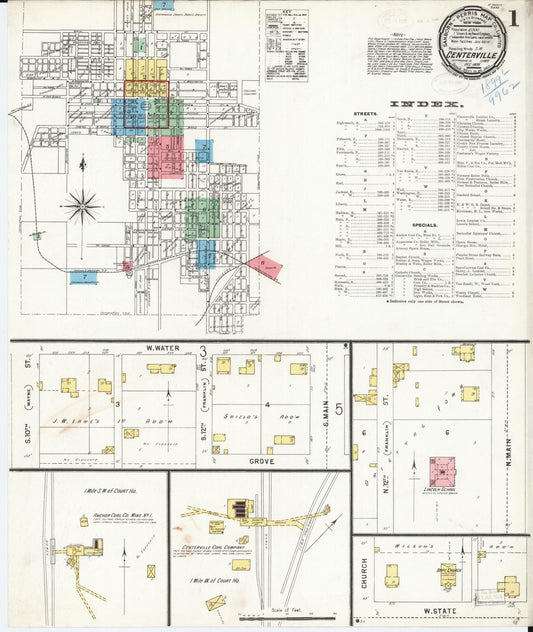 Sanborn Fire Insurance Map from Centerville, Appanoose County, Iowa (1898), Sheet #0001 - Historic Sanborn Fire Insurance Map Print, vintage old map wall art