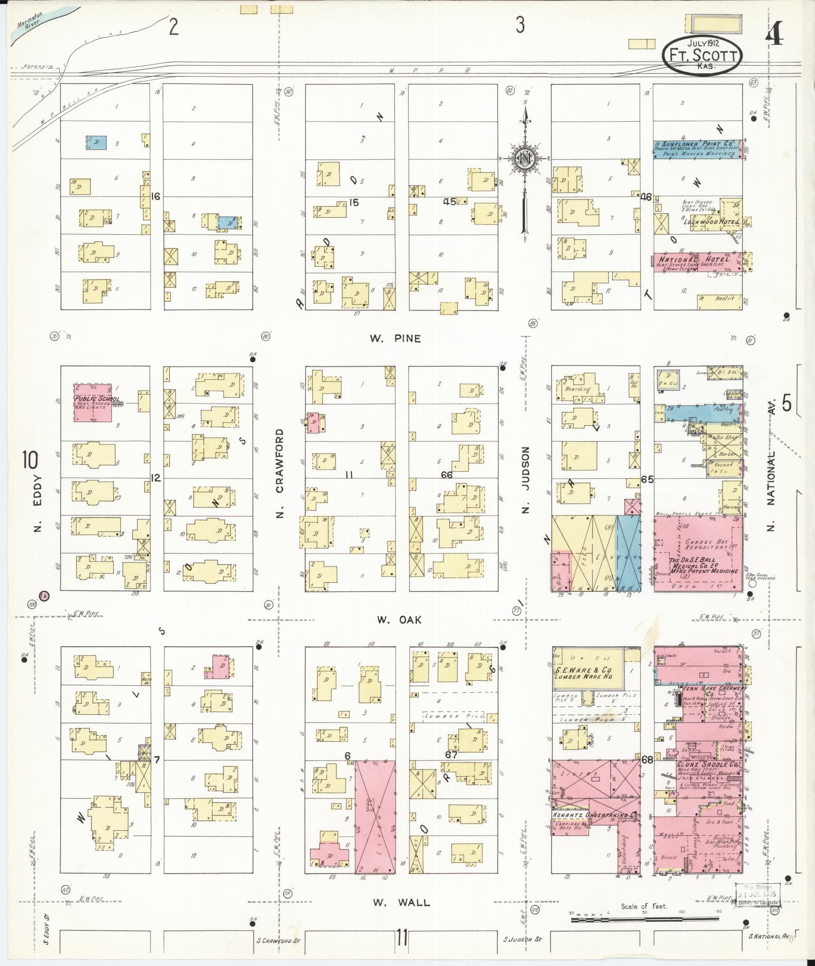 Sanborn Fire Insurance Map from Fort Scott, Bourbon County, Kansas (1912), Sheet #0004 - Complete Map Set gallery image, historic Sanborn map, vintage wall art, Kansas Kansas
