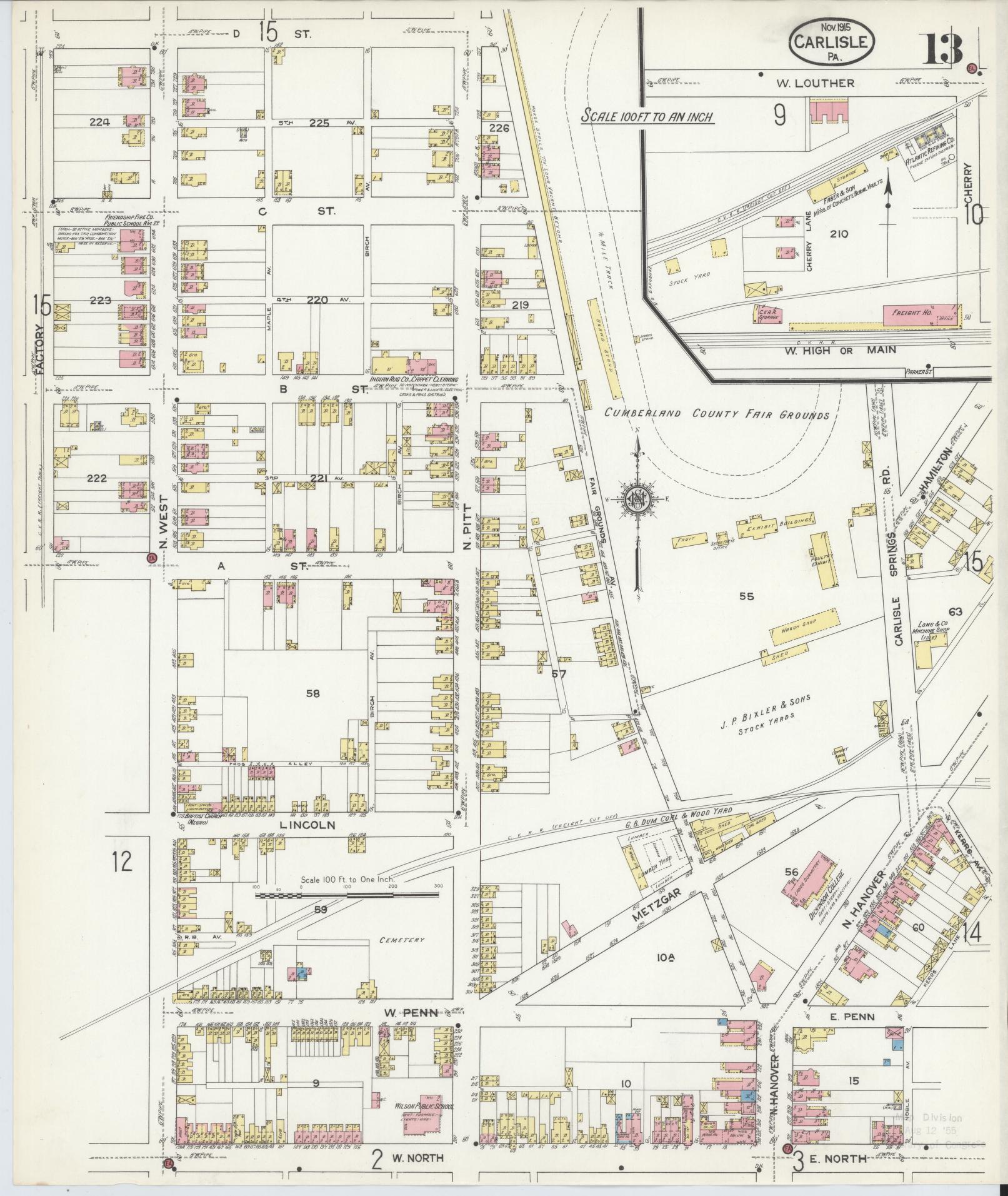 Sanborn Fire Insurance Map from Carlisle, Cumberland County, Pennsylvania (1915), Sheet #0013 - Historic Sanborn Fire Insurance Map Print, vintage old map wall art, antique decor, genealogy gift, Pennsylvania Pennsylvania map