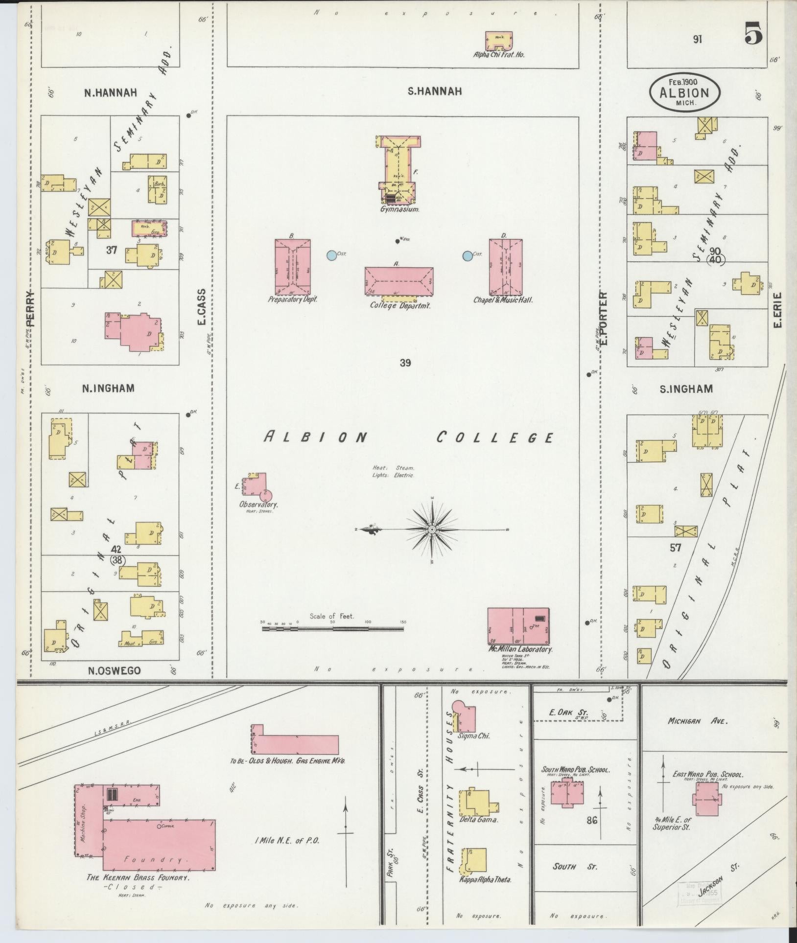 Sanborn Fire Insurance Map from Albion, Calhoun County, Michigan (1900), Sheet #0005 - Historic Sanborn Fire Insurance Map Print, vintage old map wall art, antique decor, genealogy gift, Michigan Michigan map