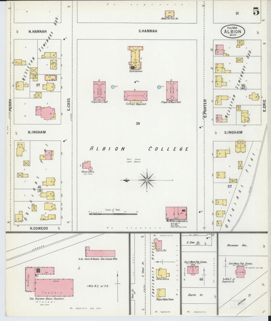 Sanborn Fire Insurance Map from Albion, Calhoun County, Michigan (1900), Sheet #0005 - Historic Sanborn Fire Insurance Map Print, vintage old map wall art, antique decor, genealogy gift, Michigan Michigan map