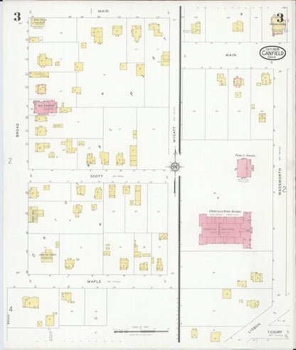 Sanborn Fire Insurance Map from Canfield, Mahoning County, Ohio (1928), Sheet #0003 - Historic Sanborn Fire Insurance Map Print, vintage old map wall art, antique decor, genealogy gift, Ohio Ohio map