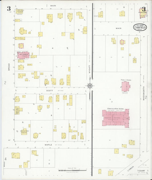 Sanborn Fire Insurance Map from Canfield, Mahoning County, Ohio (1928), Sheet #0003 - Historic Sanborn Fire Insurance Map Print, vintage old map wall art, antique decor, genealogy gift, Ohio Ohio map