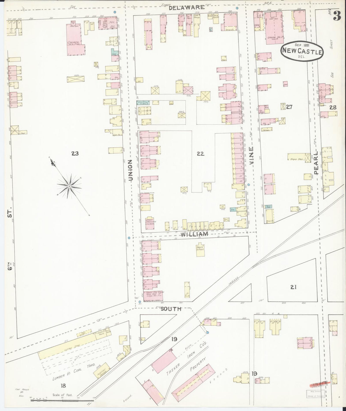 Sanborn Fire Insurance Map from New Castle, New Castle County, Delaware (1891), Sheet #0003 - Complete Map Set gallery image, historic Sanborn map, vintage wall art, Delaware Delaware