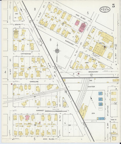 Sanborn Fire Insurance Map from Pekin, Tazewell County, Illinois (1916), Sheet #0005 - Historic Sanborn Fire Insurance Map Print, vintage old map wall art, antique decor, genealogy gift, Illinois Illinois map