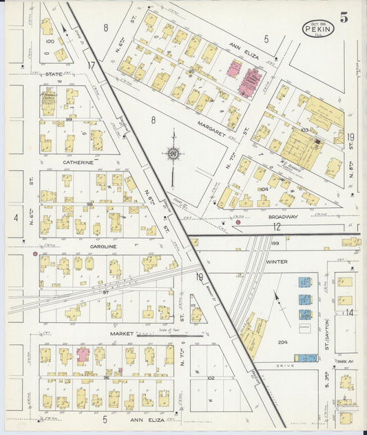 Sanborn Fire Insurance Map from Pekin, Tazewell County, Illinois (1916), Sheet #0005 - Historic Sanborn Fire Insurance Map Print, vintage old map wall art, antique decor, genealogy gift, Illinois Illinois map