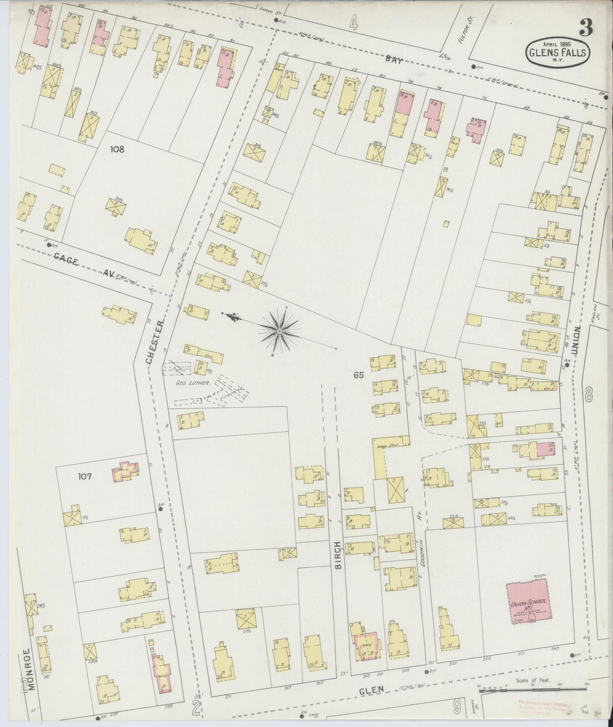 Sanborn Fire Insurance Map from Glens Falls, Warren County, New York (1895), Sheet #0003 - Complete Map Set gallery image, historic Sanborn map, vintage wall art, New York New York