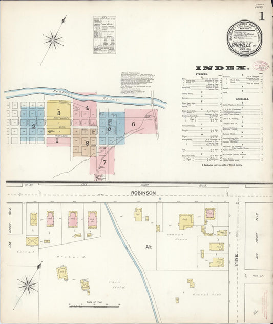 Sanborn Fire Insurance Map from Oroville, Butte County, California (1890), Sheet #0001 - Complete Map Set gallery image, historic Sanborn map, vintage wall art, California California