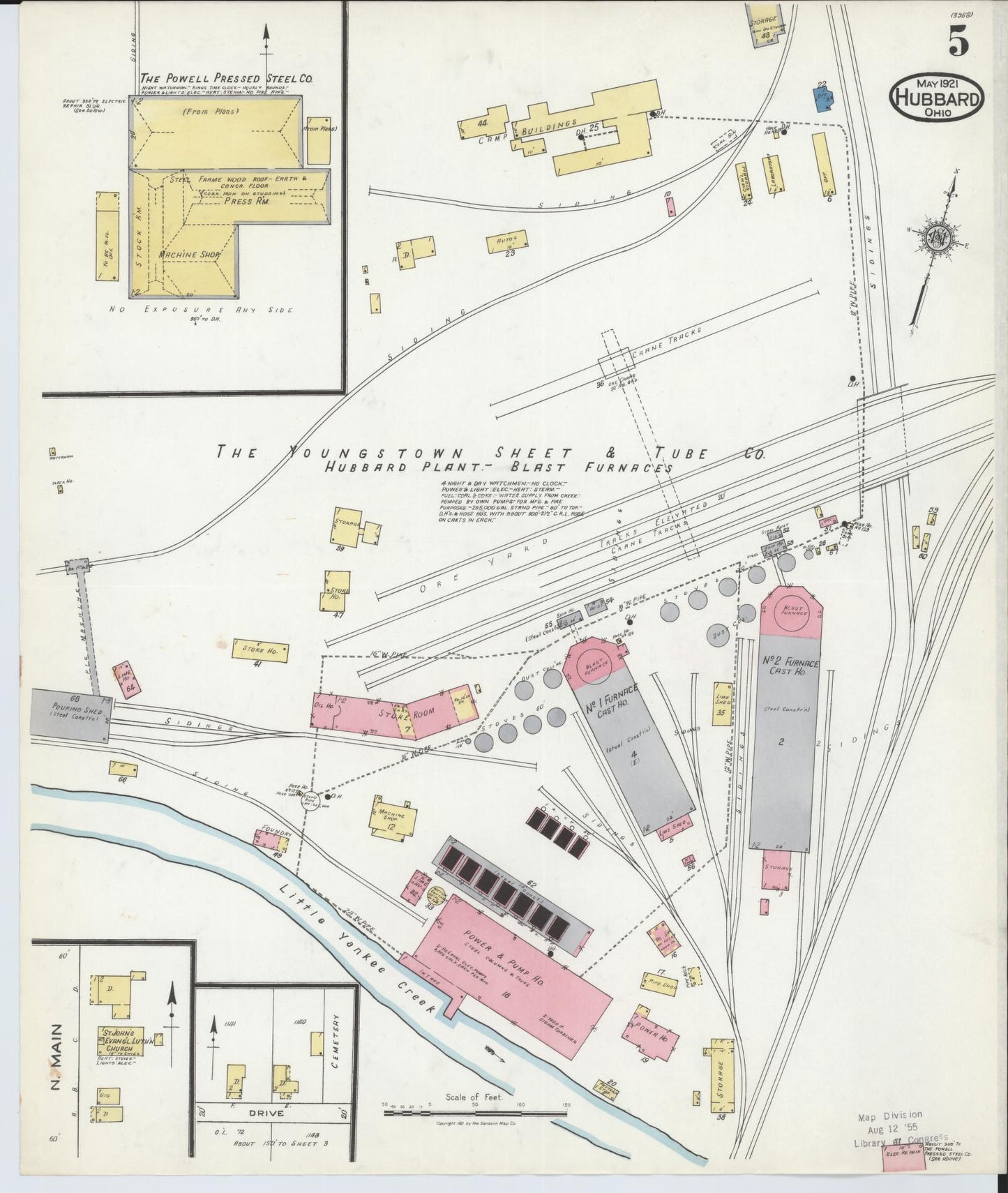 Sanborn Fire Insurance Map from Hubbard, Trumbull County, Ohio (1921), Sheet #0005 - Historic Sanborn Fire Insurance Map Print, vintage old map wall art, antique decor, genealogy gift, Ohio Ohio map