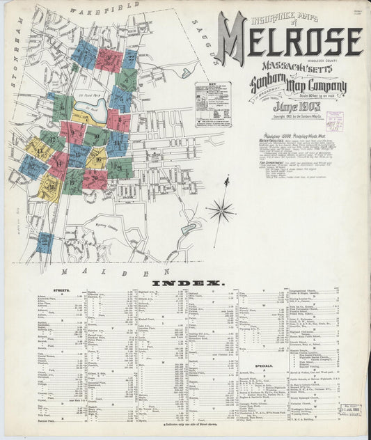 Sanborn Fire Insurance Map from Melrose, Middlesex County, Massachusetts (1903), Sheet #0001 - Historic Sanborn Fire Insurance Map Print, vintage old map wall art, antique decor, genealogy gift, Massachusetts Massachusetts map