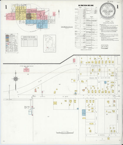 Sanborn Fire Insurance Map from Zeeland, Ottawa County, Michigan (1934), Sheet #0001 - Historic Sanborn Fire Insurance Map Print, vintage old map wall art, antique decor, genealogy gift, Michigan Michigan map