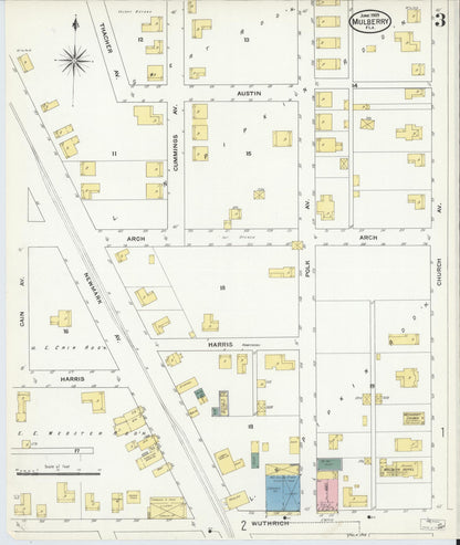 Sanborn Fire Insurance Map from Mulberry, Polk County, Florida (1909), Sheet #0003 - Historic Sanborn Fire Insurance Map Print, vintage old map wall art, antique decor, genealogy gift, Florida Florida map