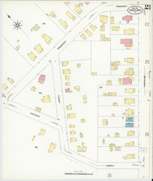 Sanborn Fire Insurance Map from Cortland, Cortland County, New York (1908), Sheet #0021 - Historic Sanborn Fire Insurance Map Print, vintage old map wall art, antique decor, genealogy gift, New York New York map