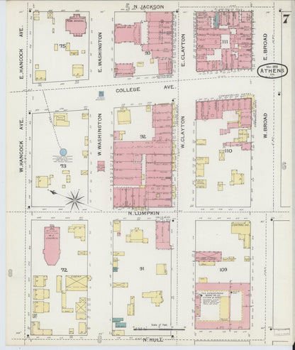 Sanborn Fire Insurance Map from Athens, Clarke County, Georgia (1893), Sheet #0007 - Complete Map Set gallery image, historic Sanborn map, vintage wall art, Georgia Georgia