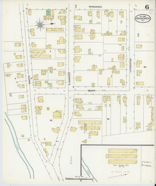 Sanborn Fire Insurance Map from Rhinebeck, Dutchess County, New York (1905), Sheet #0006 - Historic Sanborn Fire Insurance Map Print, vintage old map wall art, antique decor, genealogy gift, New York New York map