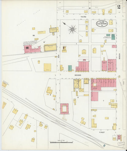 Sanborn Fire Insurance Map from Cochran, Bleckley County, Georgia (1906), Sheet #0002 - Complete Map Set gallery image, historic Sanborn map, vintage wall art, Georgia Georgia