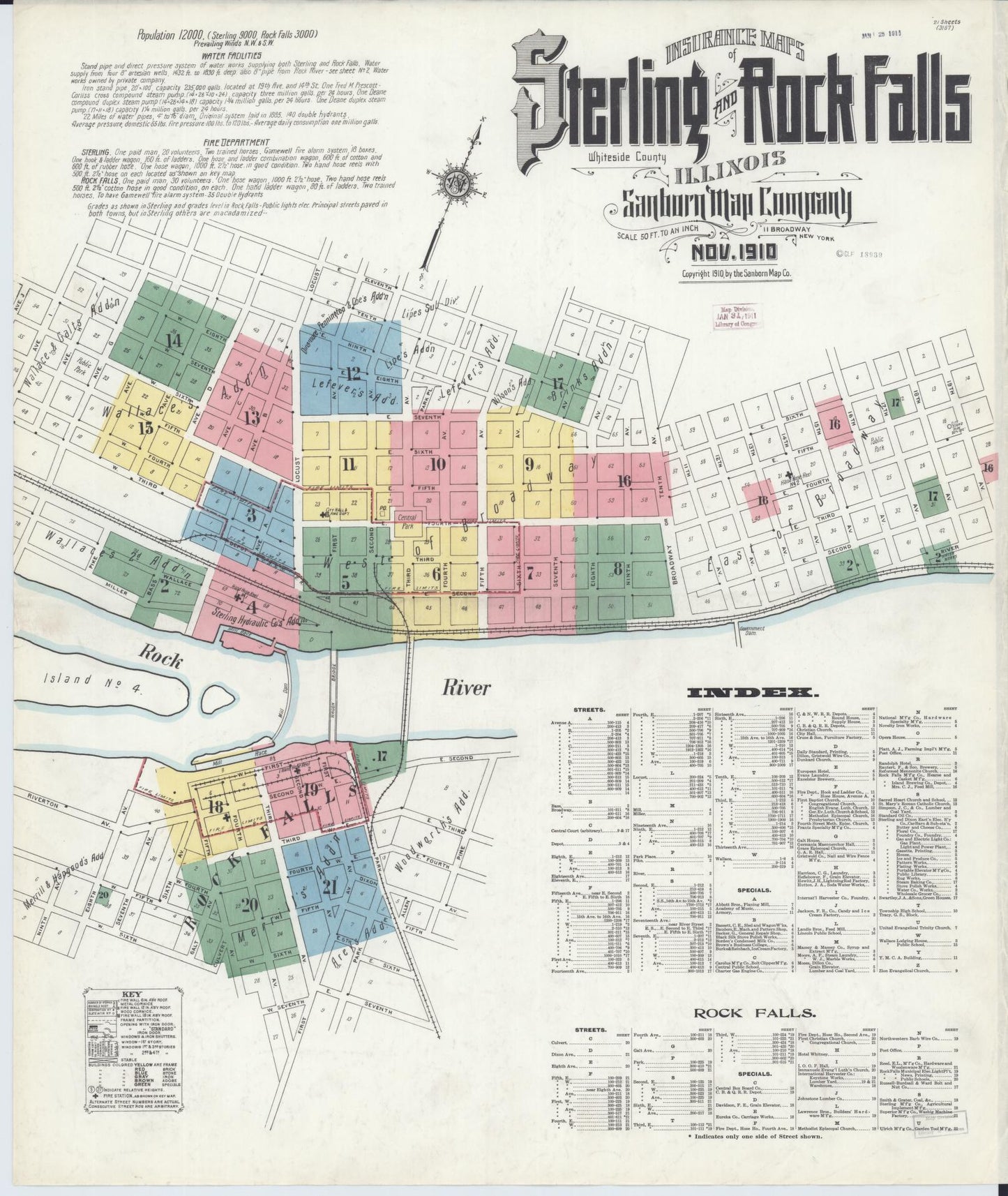 Sanborn Fire Insurance Map from Sterling, Whiteside County, Illinois (1910), Sheet #0001 - Complete Map Set gallery image, historic Sanborn map, vintage wall art, Illinois Illinois