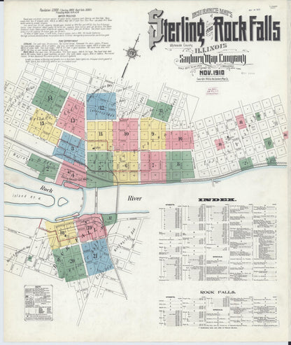 Sanborn Fire Insurance Map from Sterling, Whiteside County, Illinois (1910), Sheet #0001 - Complete Map Set gallery image, historic Sanborn map, vintage wall art, Illinois Illinois