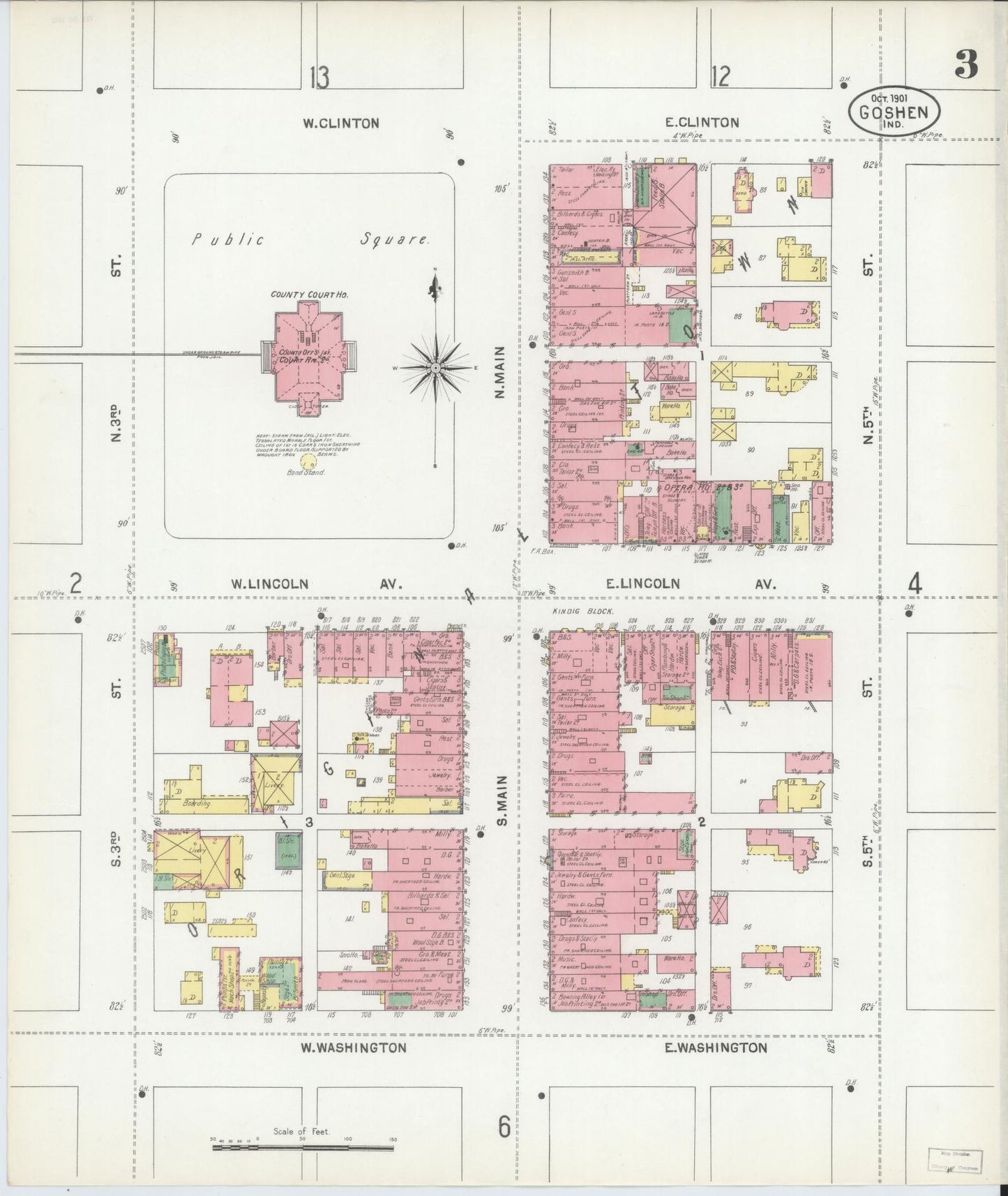 Sanborn Fire Insurance Map from Goshen, Elkhart County, Indiana (1901), Sheet #0003 - Complete Map Set gallery image, historic Sanborn map, vintage wall art, Indiana Indiana