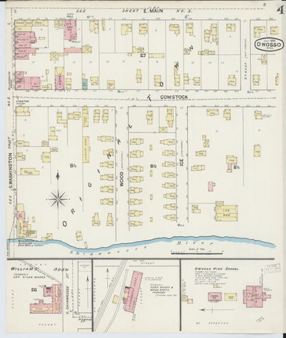 Sanborn Fire Insurance Map from Owosso, Shiawassee County, Michigan (1890), Sheet #0004 - Historic Sanborn Fire Insurance Map Print, vintage old map wall art, antique decor, genealogy gift, Michigan Michigan map