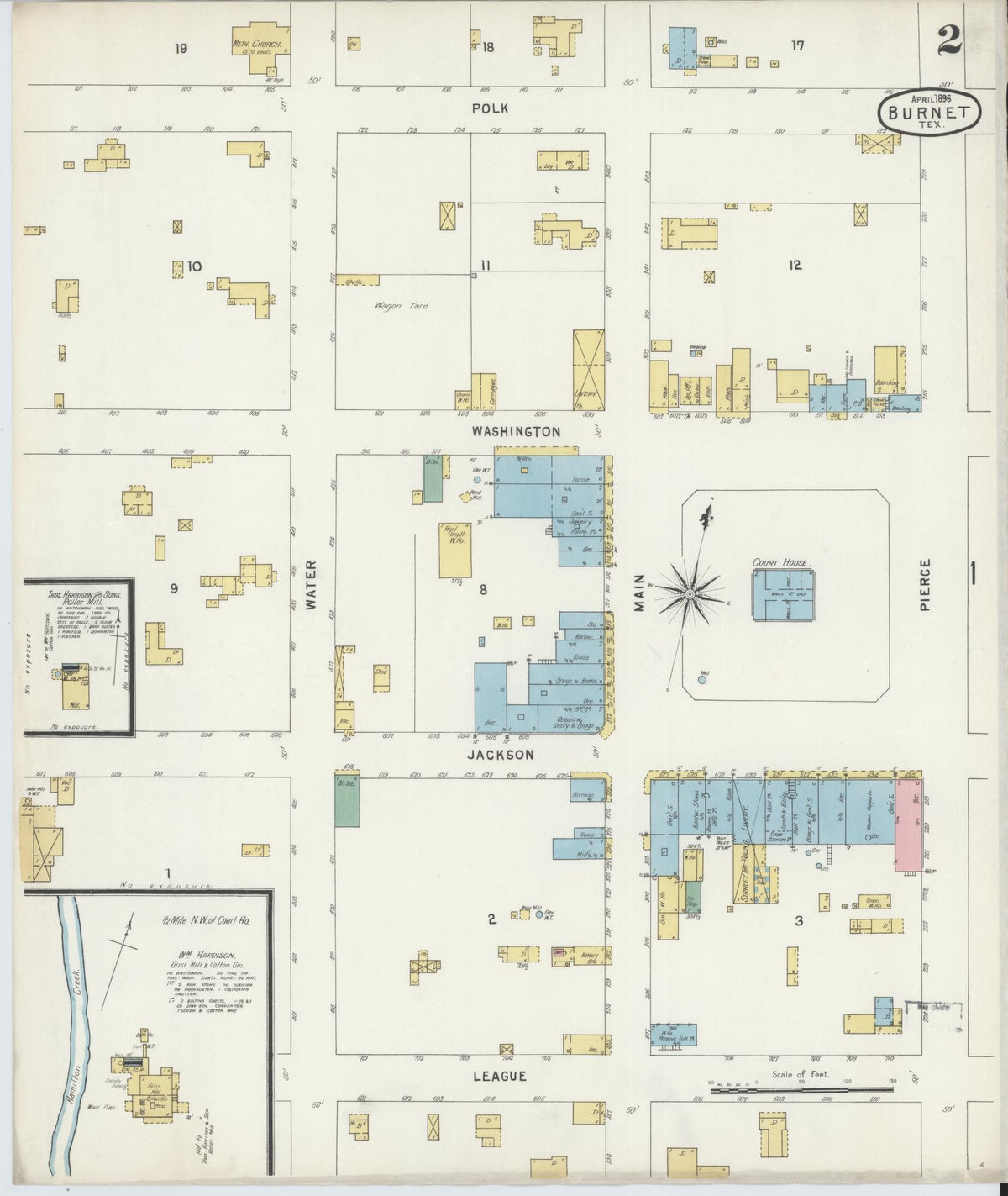 Sanborn Fire Insurance Map from Burnet, Burnet County, Texas (1896), Sheet #0002 - Complete Map Set gallery image, historic Sanborn map, vintage wall art, Texas Texas