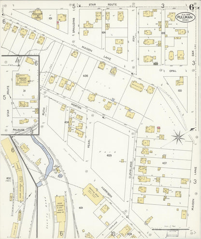 Sanborn Fire Insurance Map from Pullman, Whitman County, Washington (1908), Sheet #0006 - Complete Map Set gallery image, historic Sanborn map, vintage wall art, Washington Washington