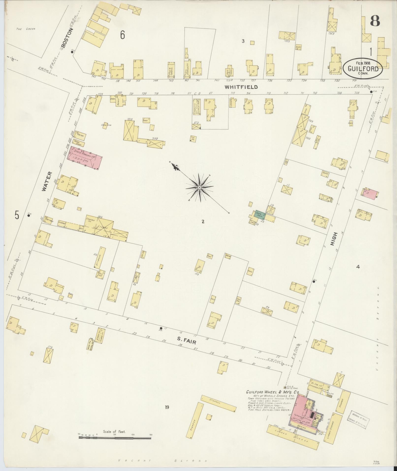 Sanborn Fire Insurance Map from Guilford, New Haven County, Connecticut (1908), Sheet #0008 - Complete Map Set gallery image, historic Sanborn map, vintage wall art, Connecticut Connecticut