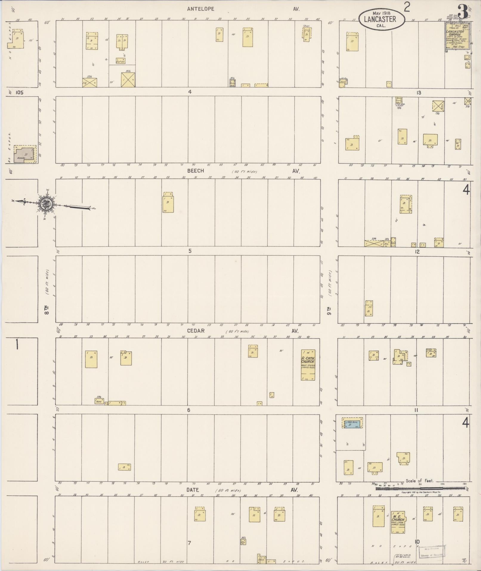 Sanborn Fire Insurance Map from Lancaster, Los Angeles County, California (1918), Sheet #0003 - Historic Sanborn Fire Insurance Map Print, vintage old map wall art, antique decor, genealogy gift, California California map