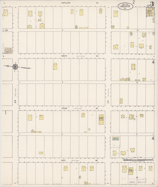 Sanborn Fire Insurance Map from Lancaster, Los Angeles County, California (1918), Sheet #0003 - Historic Sanborn Fire Insurance Map Print, vintage old map wall art, antique decor, genealogy gift, California California map