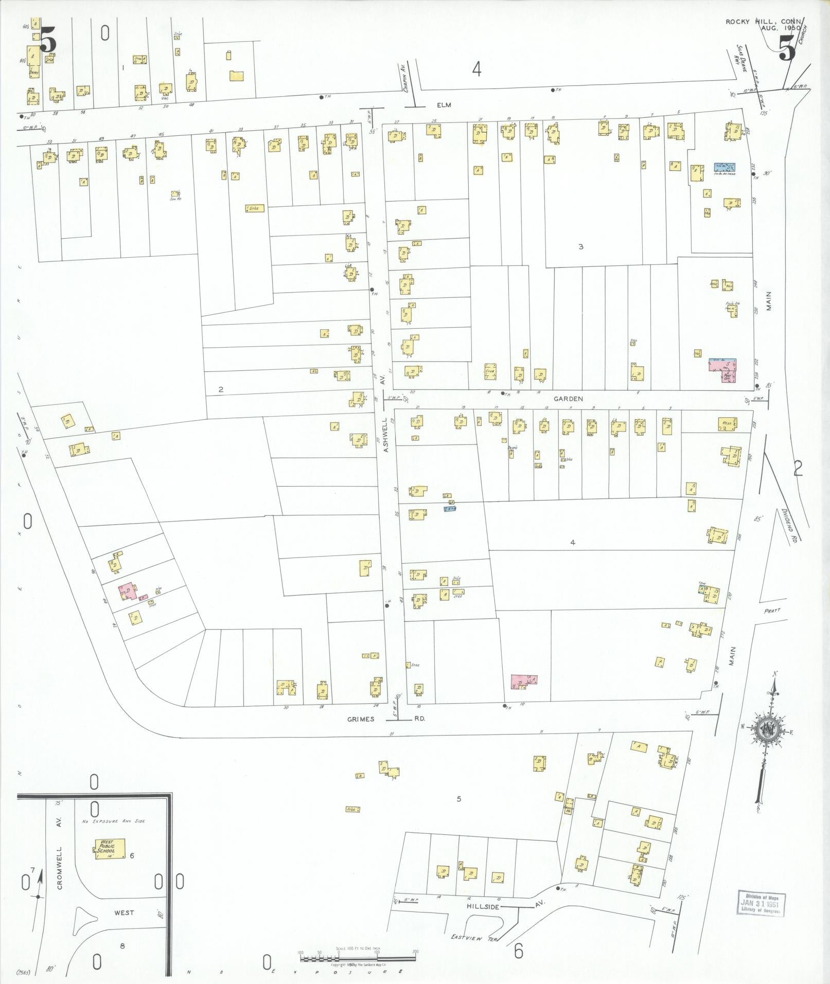 Sanborn Fire Insurance Map from Rocky Hill, Hartford County, Connecticut (1950), Sheet #0005 - Historic Sanborn Fire Insurance Map Print, vintage old map wall art, antique decor, genealogy gift, Connecticut Connecticut map