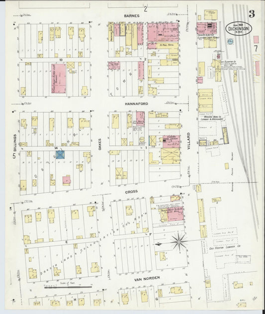Sanborn Fire Insurance Map from Dickinson, Stark County, North Dakota (1908), Sheet #0003 - Historic Sanborn Fire Insurance Map Print, vintage old map wall art, antique decor, genealogy gift, North Dakota North Dakota map